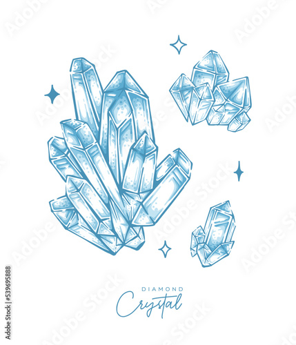 Set of Diamond quartz illustration light shining crystal drawing gemstone vector design