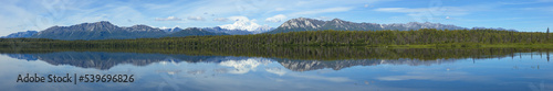 Panoramic view of Byers Lake and Denali in Denali National Park and Preserve,Alaska,United States,North America 