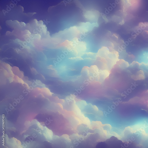 Dream Sky Heaven Cloudscape Background, Watecolor Painting Elegant Textured Effect. Fantasy Layer for Sky Replacement, Magic Pastel Soft and Vibrant Colors.