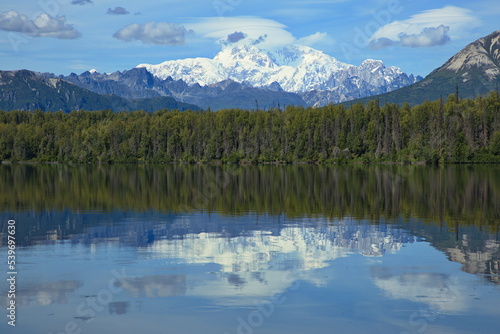 View of Byers Lake and Denali in Denali National Park and Preserve Alaska United States North America 