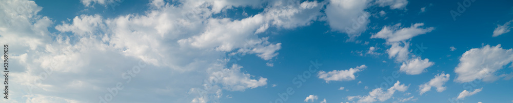 Panoromic sky. Clear atmosphere with clouds on summer day Panoromic sky. Clear atmosphere with clouds on summer day