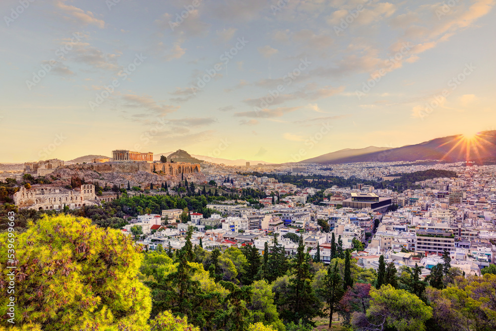 The sunrise at the Athenian Acropolis, Greece