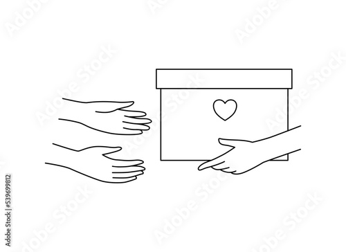 Humanitarian aid, icon for logo, infographics. Holds out a box in his hands