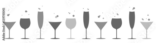 wine glass icon or silhouette. Alcohol symbol. Vector illustration.	