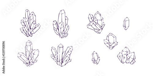 Collection of crystal amethyst simple outline drawing sketch