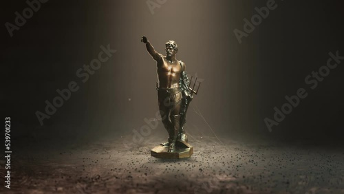 Statue of a Roman gladiator with a trident and net. Retiarius made of bronze. photo