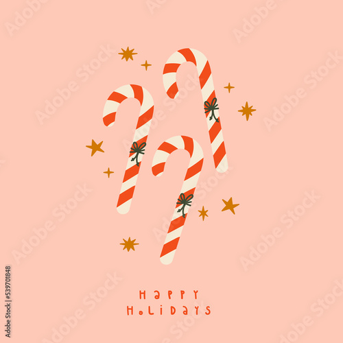 Christmas candy cane. Winter greeting card, print, packaging