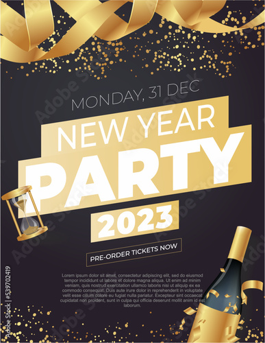 Creative New Year Party template with time and venue details for New Year celebration concept.