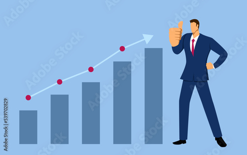 Businessman doing thumb up on increasing chart