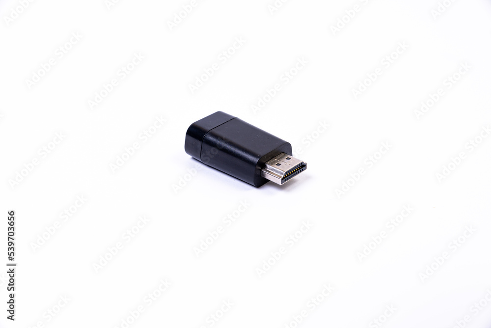 various converter cables adapters for computers and smartphones HDMI VGA USB DVI DP isolated on white various converter cables adapters for computers and smartphones HDMI VGA USB DVI DP isolated on white