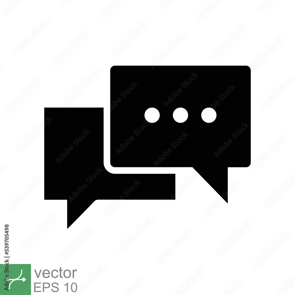 Chat icon. Simple solid style. Speech bubble, conversation, dialog, forum, discussion, message, help, chatting concept. Glyph vector illustration isolated on white background. EPS 10. Chat icon. Simple solid style. Speech bubble, conversation, dialog, forum, discussion, message, help, chatting concept. Glyph vector illustration isolated on white background. EPS 10.