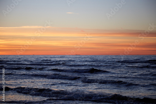 View on a sunset under the sea, seaside selective focus