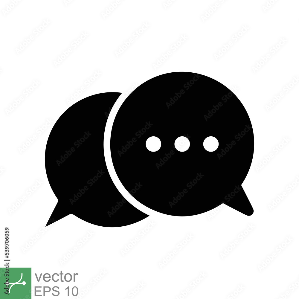 Chat icon. Simple solid style. Speech bubble, conversation, dialog, forum, discussion, message, help, chatting concept. Glyph vector illustration isolated on white background. EPS 10. Chat icon. Simple solid style. Speech bubble, conversation, dialog, forum, discussion, message, help, chatting concept. Glyph vector illustration isolated on white background. EPS 10.