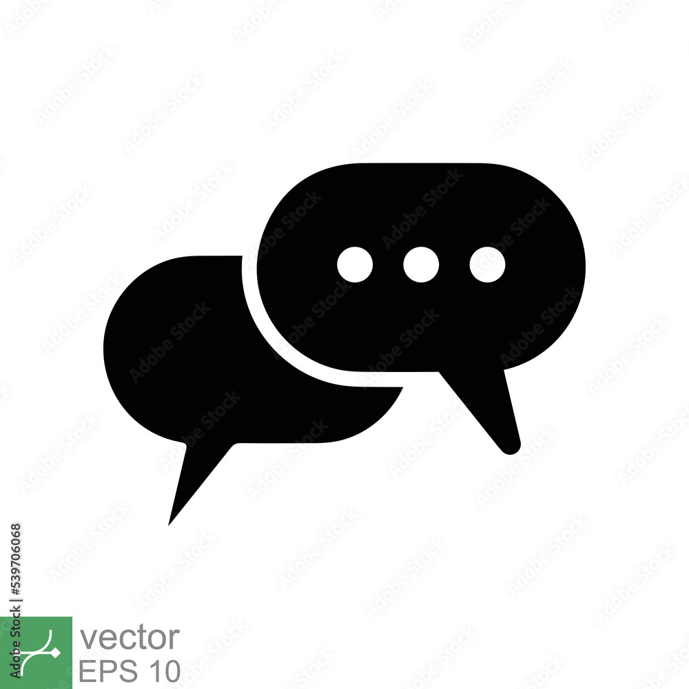 Chat icon. Simple solid style. Speech bubble, conversation, dialog, forum, discussion, message, help, chatting concept. Glyph vector illustration isolated on white background. EPS 10. Chat icon. Simple solid style. Speech bubble, conversation, dialog, forum, discussion, message, help, chatting concept. Glyph vector illustration isolated on white background. EPS 10.