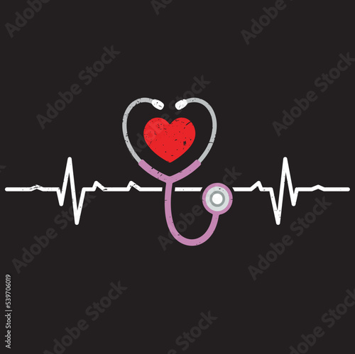 Nursing Stethoscope design, Stethoscope with heartbeat vector, vintage nurse typographic design, sister design. Template for poster, print for t-shirt ,pin,logo,badge, illustration,clip art,