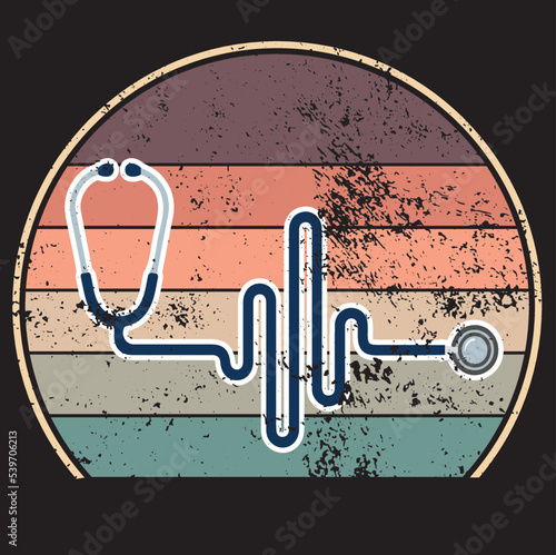 Nursing stethoscope design, registered nurse vector, vintage stethoscope  typographic design, sister design. Template for poster, print for t-shirt ,pin,logo,badge, illustration,clip art, 