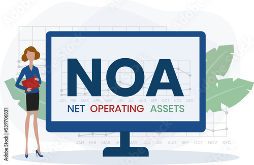 NOA - Net Operating Assets acronym. business concept background. vector illustration concept with keywords and icons. lettering illustration with icons for web banner, flyer, landing