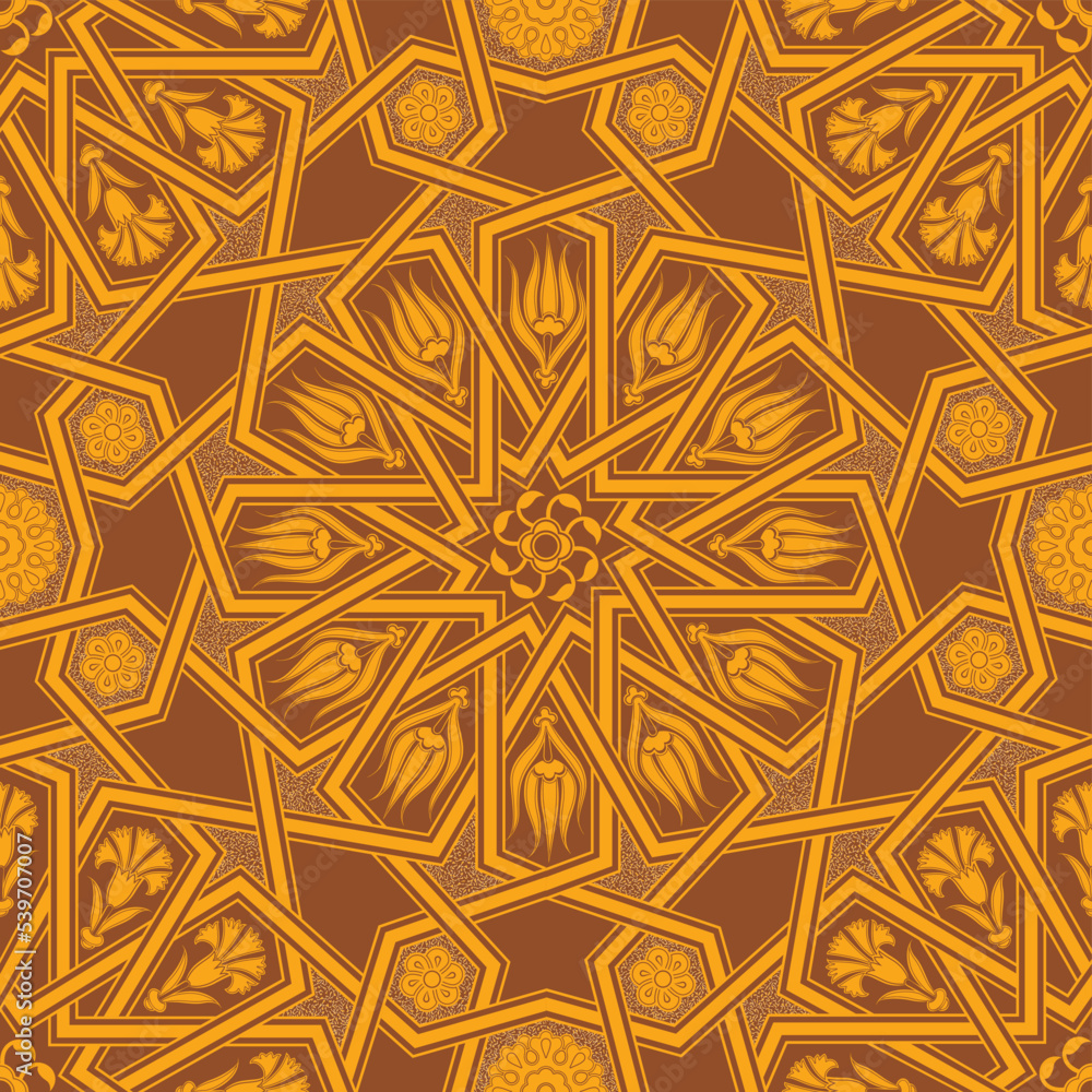 Fotografie Gold Yellow Colorful Ottoman Star Transition Patterned