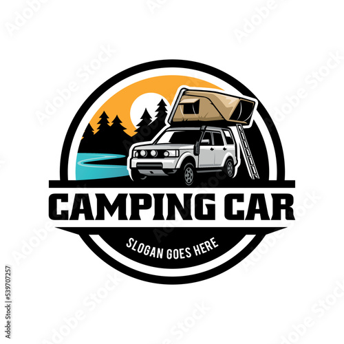 camping car with roof top tent logo vector