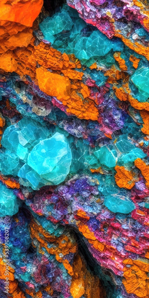 Macro photography of a Mineral crystal formations. Multicolored natural texture. Crystal background.