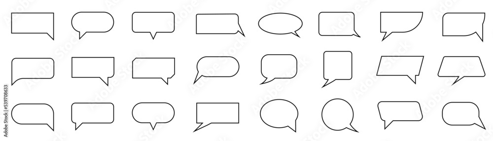 Set of speech bubble vector on white background. Cloud bubble, talk, speech balloon, think and speak in hand drawn pattern. Collection of chat icon design for sticker, decoration. Set of speech bubble vector on white background. Cloud bubble, talk, speech balloon, think and speak in hand drawn pattern. Collection of chat icon design for sticker, decoration.