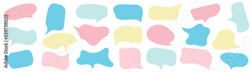 Set of colorful speech bubble vector on white background. Pastel cloud bubble, talk, speech balloon, think and speak in hand drawn pattern. Collection of chat icon design for sticker, decoration.