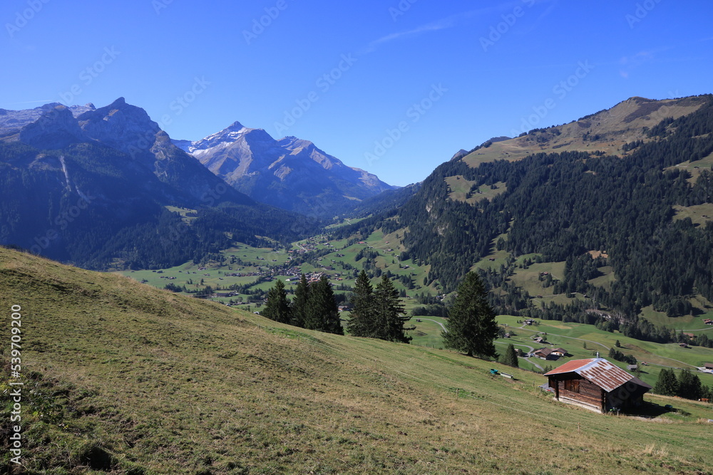 Village Gsteig Bei Gstaad and high mountains.