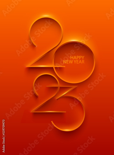 New year 2023. Elegant festive numeral design on red background. Greeting card template.