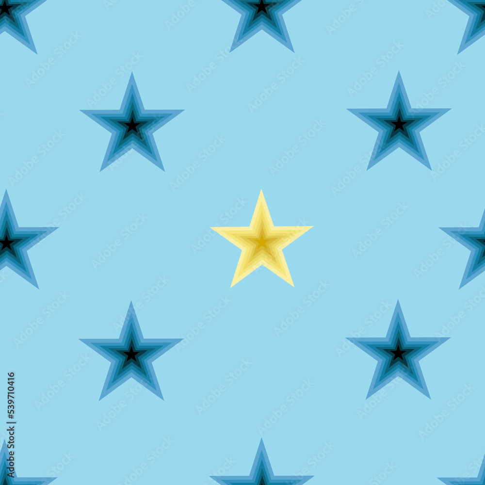 Seamless stars vector illustration. Pattern with 3d blue and yellow star. Creative design for wallpaper and print bed linen.