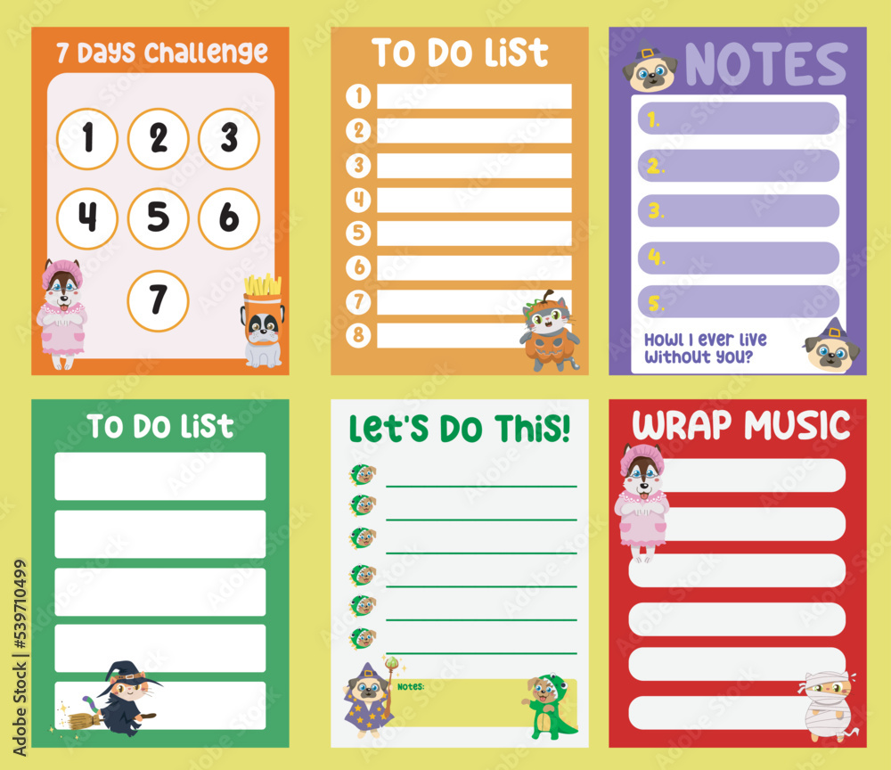 Cute weekly planner background for kids with cute animals. Vector ...