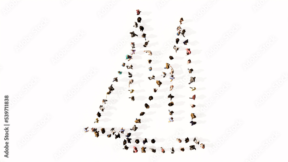 Concept or conceptual large community of people as the image of two yachts on white background. A 3d illustration metaphor for nautical sport, competition, travel, adventure, recreation and lifestyle Concept or conceptual large community of people as the image of two yachts on white background. A 3d illustration metaphor for nautical sport, competition, travel, adventure, recreation and lifestyle