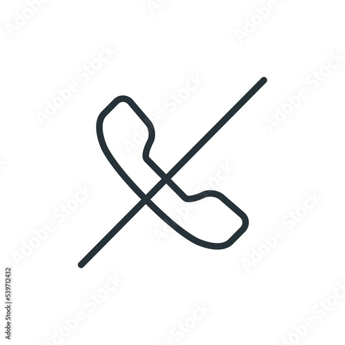 Decline phone call black. Block or reject call thin line icon. Vector illustration of a phone with a crossed line