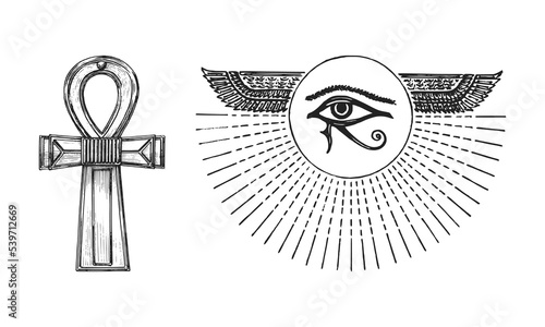 The Eye of Horus and the Ankh,vector illustrations
