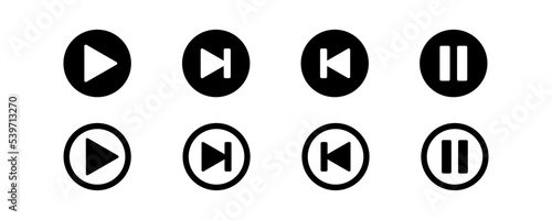 Pause icon. Play symbol. Next and back button. Black color. Vector sign.