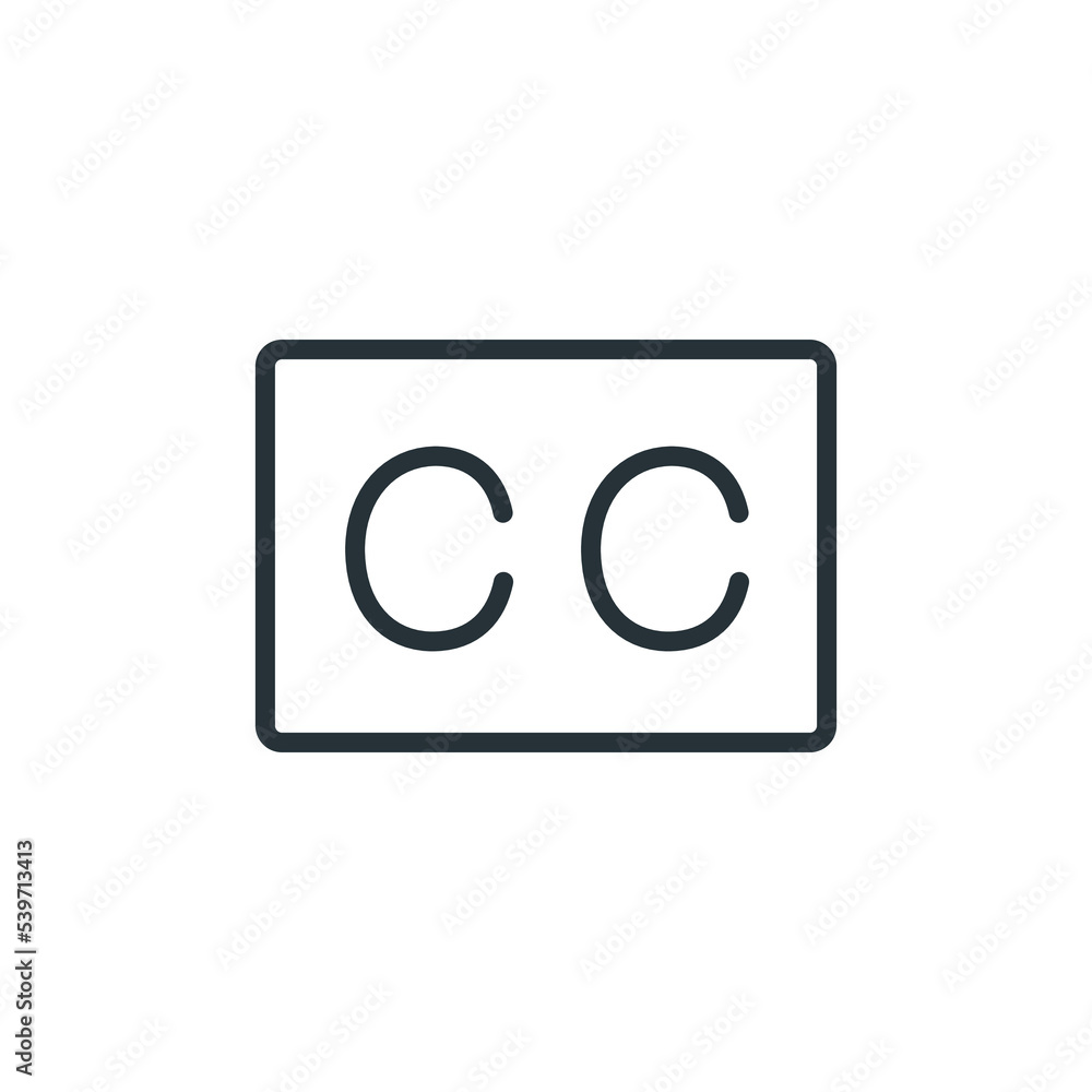 Subtitle vector icon in black line style icon, style isolated on white background, Closed captioning icon vector illustration. displaying text on video screen for broadcast and television, CC icon Subtitle vector icon in black line style icon, style isolated on white background, Closed captioning icon vector illustration. displaying text on video screen for broadcast and television, CC icon