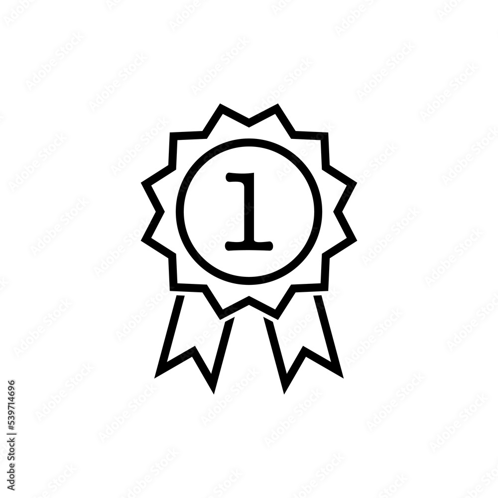 Number 1 winner ribbon award badge line icon Medal, award, first place, champion
