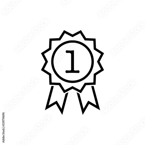 Number 1 winner ribbon award badge line icon Medal, award, first place, champion