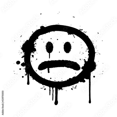 Spray painted graffiti sad face emoticon, on white background vector illustration
