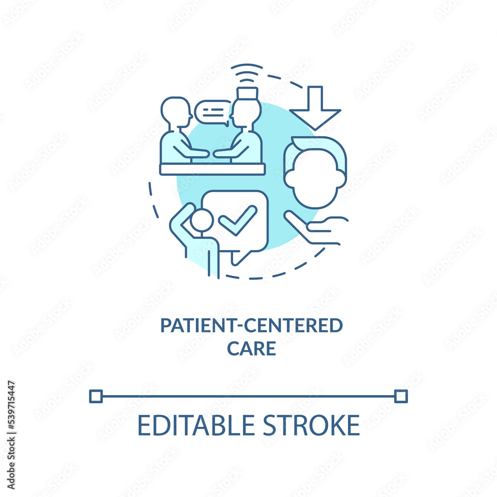 Patient centered medical care turquoise concept icon. Personalized medicine abstract idea thin line illustration. Isolated outline drawing. Editable stroke. Arial, Myriad Pro-Bold fonts used Patient centered medical care turquoise concept icon. Personalized medicine abstract idea thin line illustration. Isolated outline drawing. Editable stroke. Arial, Myriad Pro-Bold fonts used