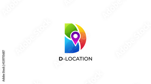 Colourful Letter D Pin Point Map Simple Logo design Icon Vector Template
