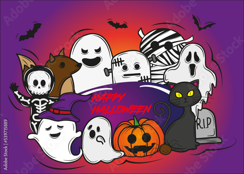 Halloween, Grupo del terror, terror, noche de brujas, seres tenebrosos, vector halloween.