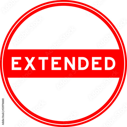 Red color round seal sticker in word extended on white background