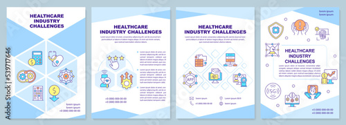 Healthcare industry challenges brochure template. Leaflet design with linear icons. Editable 4 vector layouts for presentation, annual reports. Arial-Black, Myriad Pro-Regular fonts used