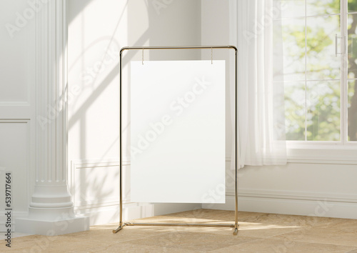 Wedding white Board, welcome sign, Seating chart Mockup , outdoors. Greeting template with clipping path. 3D rendering