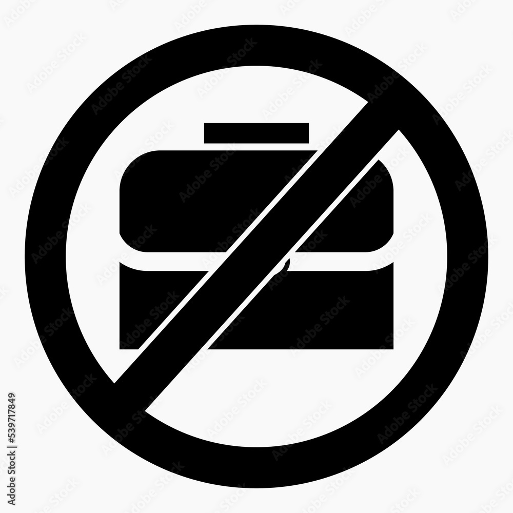 No briefcase. Diplomat ban. Do not use baggage. There is no luggage. Ban bag. Vector icon. No briefcase. Diplomat ban. Do not use baggage. There is no luggage. Ban bag. Vector icon.
