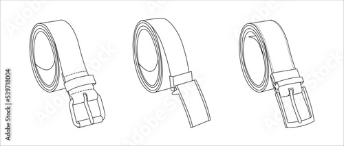 Men's belts with different types of buckles isolated on white background.