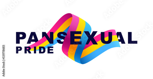 Pansexual inscription in a ribbon in the colors of the pansexual pride flag. Sexual identification. Colorful logo of one of the LGBT flags.