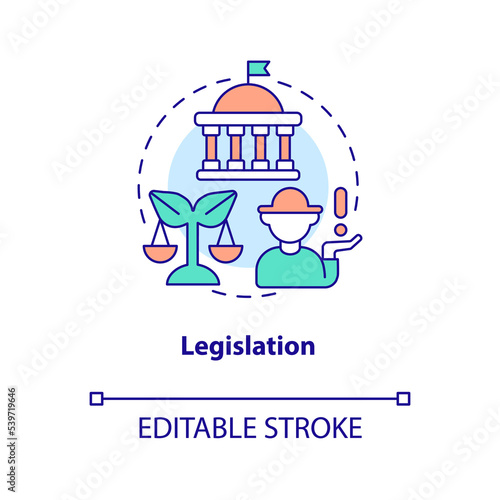 Farming legislation concept icon. Agriculture laws regulation. Crop, livestock rules abstract idea thin line illustration. Isolated outline drawing. Editable stroke. Arial, Myriad Pro-Bold fonts used