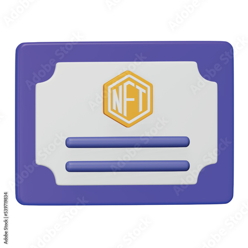 Nft certificate 3d rendering isometric icon.