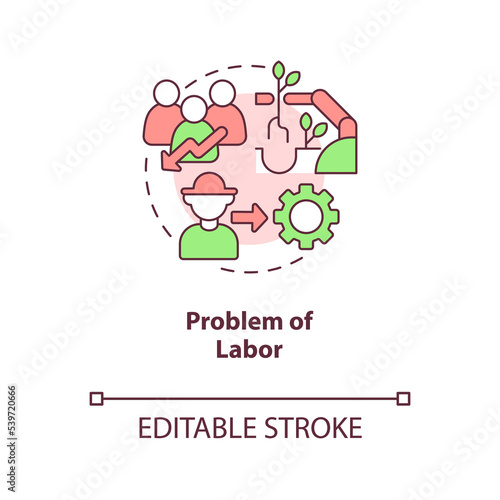 Problem of labor concept icon. Farming mechanization. Reduce workforce. Automation abstract idea thin line illustration. Isolated outline drawing. Editable stroke. Arial, Myriad Pro-Bold fonts used